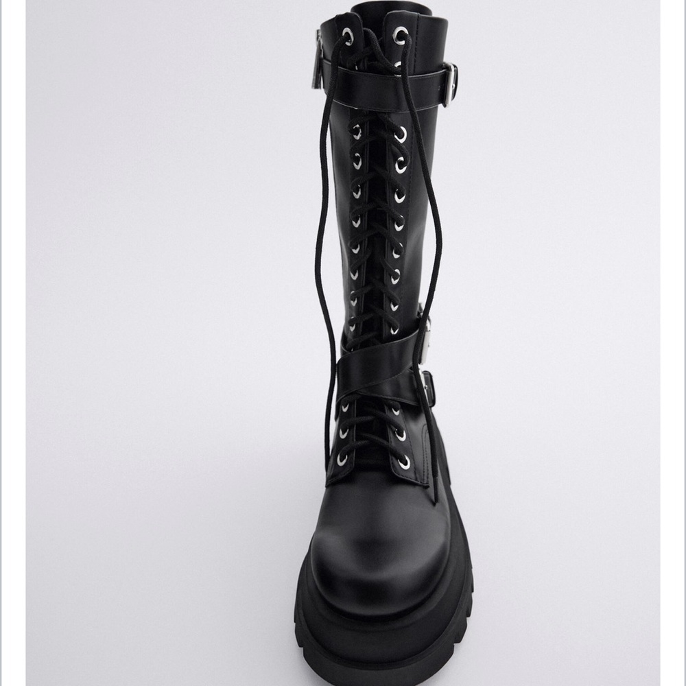 NWT! Zara Lace-Up Knee-High Boots - Size 7.5 - Picture 4 of 7
